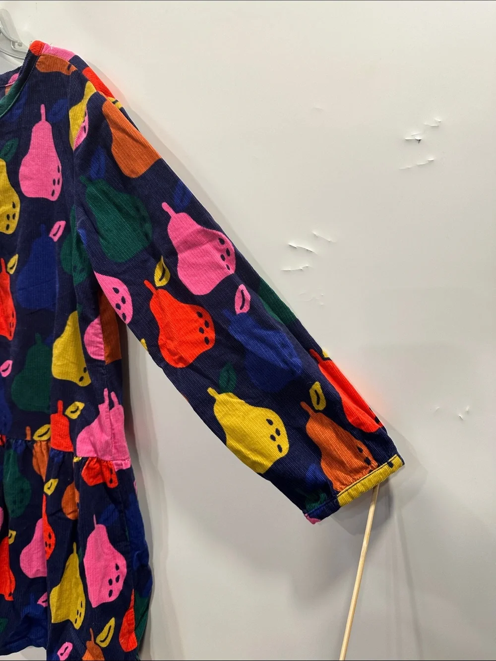 Hanna Andersson Corduroy Dress Long Sleeve Navy Colorful Pear Print Size 120 6/7